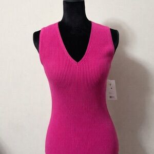 Nine West Ribbed Sweater Tank Top Pink Sleeveless Fitted NWT Size L